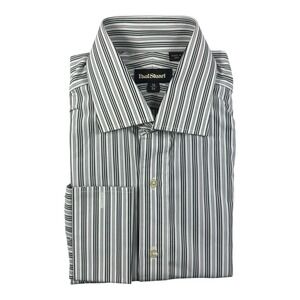 Paul Stuart White Gray Black Striped Cotton Mens Button Front Size 16/34 NWT 228